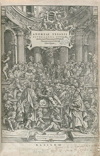 Old school anatomy lectures with Vesalius himself, located to the right-hand side of the female donor.